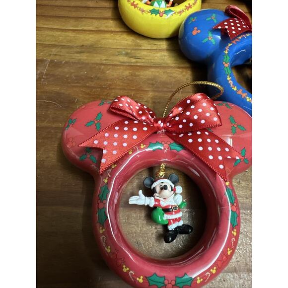 Set of 5 Disney Mickey Mouse Ear Shaped Dangling Minis Christmas Ornaments - Picture 5 of 7